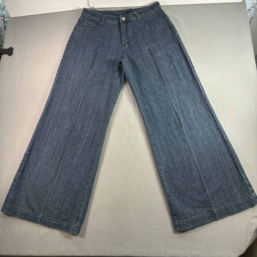 Women's Wide Leg Flare Jeans 30x31 Blue High Rise Stretch Denim Unbranded